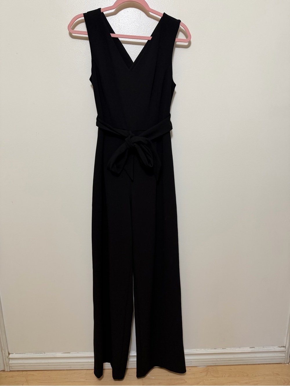 Calvin Klein Black V-Neck Sleeveless Jumpsuit with Self-Tie Waist